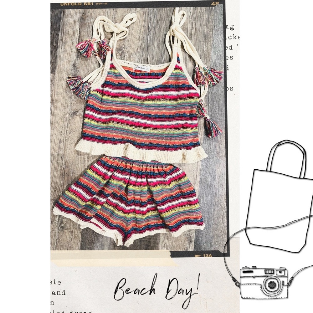 Zara Matching Multicolor Knit Top & Shorts